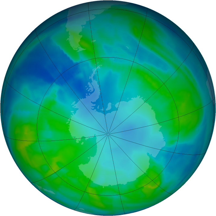 Antarctic ozone map for 01 May 2015